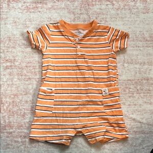 Carter's Orange, White & Navy Striped Short-Sleeve Romper